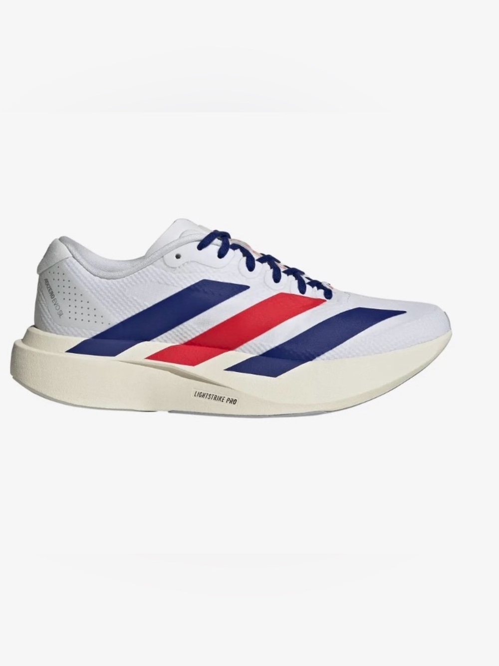 adidas White Trainer with Blue & Red Three-Stripes